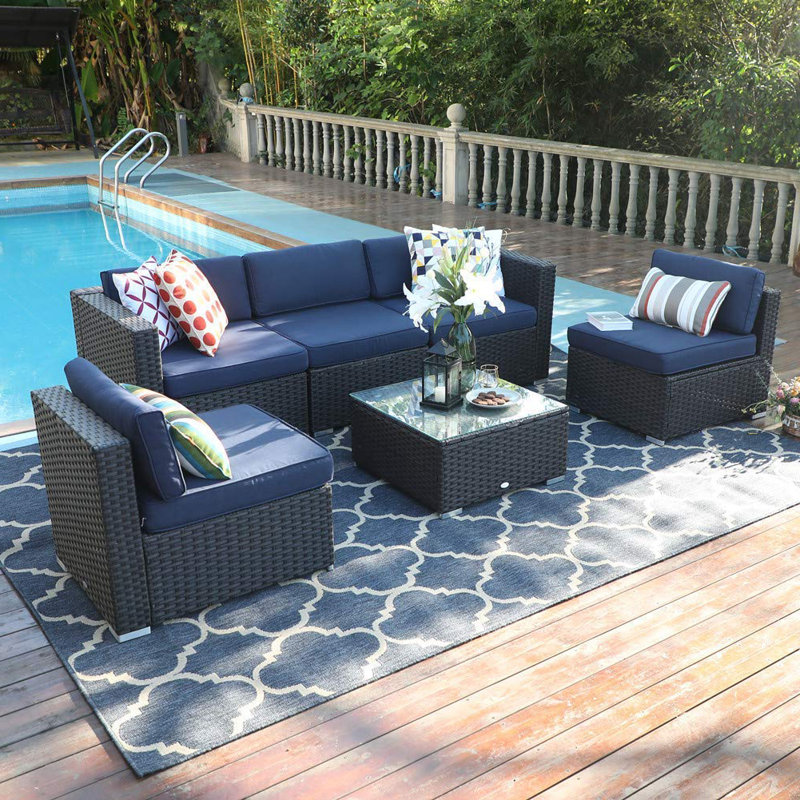 Breakwater Bay Soria Outdoor 6 Piece Rattan Sectional Seating Group